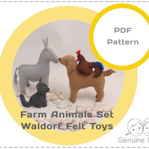 Waldorf Farm Animals Felt Toy Set Pattern, DIY Stuffed Wool Toy Set for Imaginative Play, The Bremen Town Musicians pattern