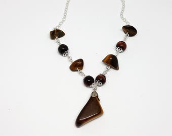 Handmade Tiger's eye necklace- Vintage Tiger's eye pendant- Tiger's eye beads and stones