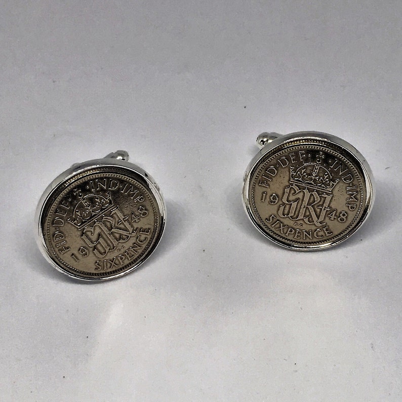 Handmade Cufflinks-1948 British sixpence coin-Birthday-Anniversary-Gift boxed