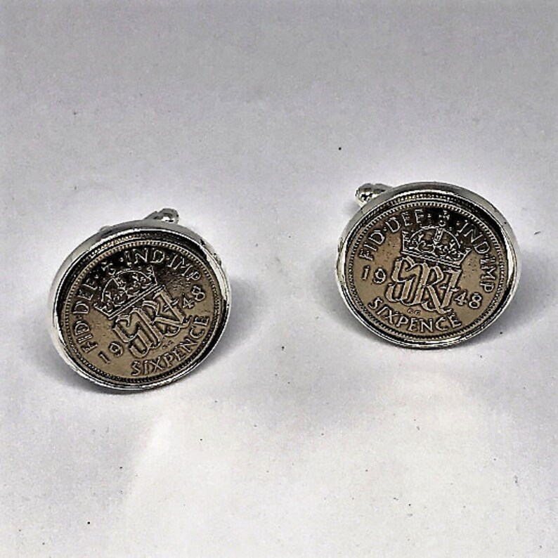 Handmade Cufflinks-1948 British sixpence coin-Birthday-Anniversary-Gift boxed