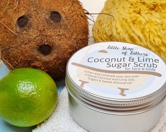 Coconut and Lime Sugar Scrub - Skin Detox - Natural Body Exfoliator - Skin Polish - Vegan Skincare - Cruelty Free - Zero Waste Body Scrub