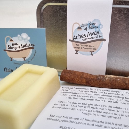 Aches Away Muscle Rub - Peppermint | Cinnamon | Ginger - Dry Skin Moisturiser - Softening - Solid Moisturizer - Preservative | Palm Oil Free