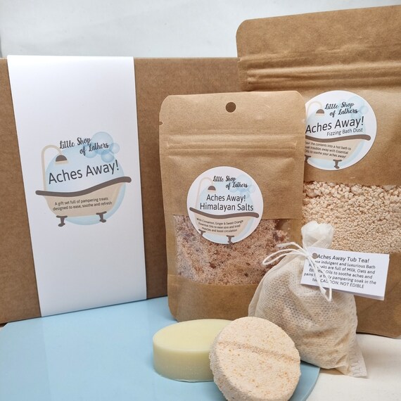 Aches away Pampering gift set for aches and pains - natural skincare - tired muscles - Essential oils - Bath and Body Letterbox Gift