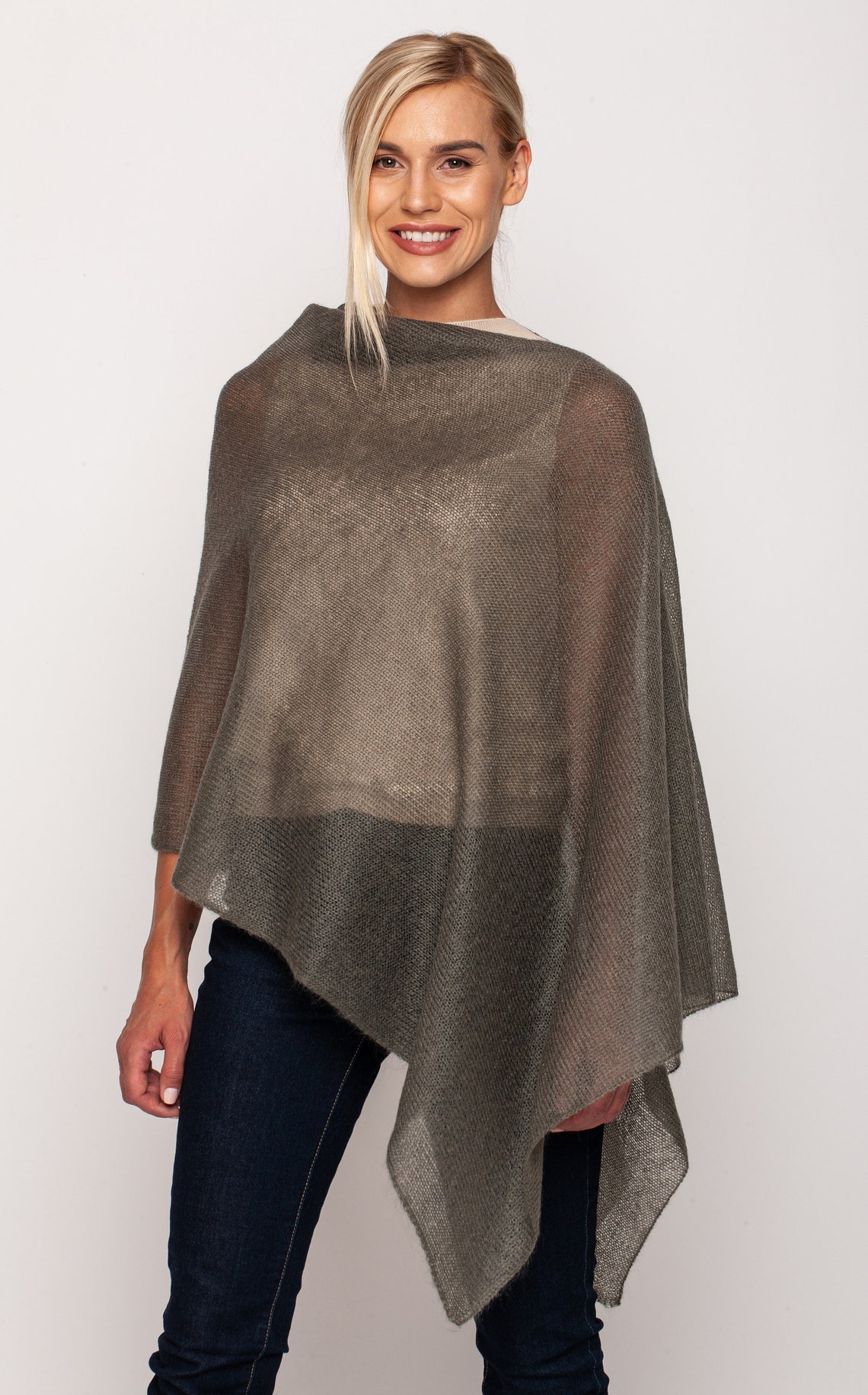 Mohair Poncho Khaki Poncho Knitted Poncho Knitted Scarf - Etsy