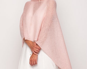 Mohair poncho pink, cape shawl, mohair scarf, knitted poncho, knitted scarf, women's poncho, wool poncho, soft poncho, gift for her