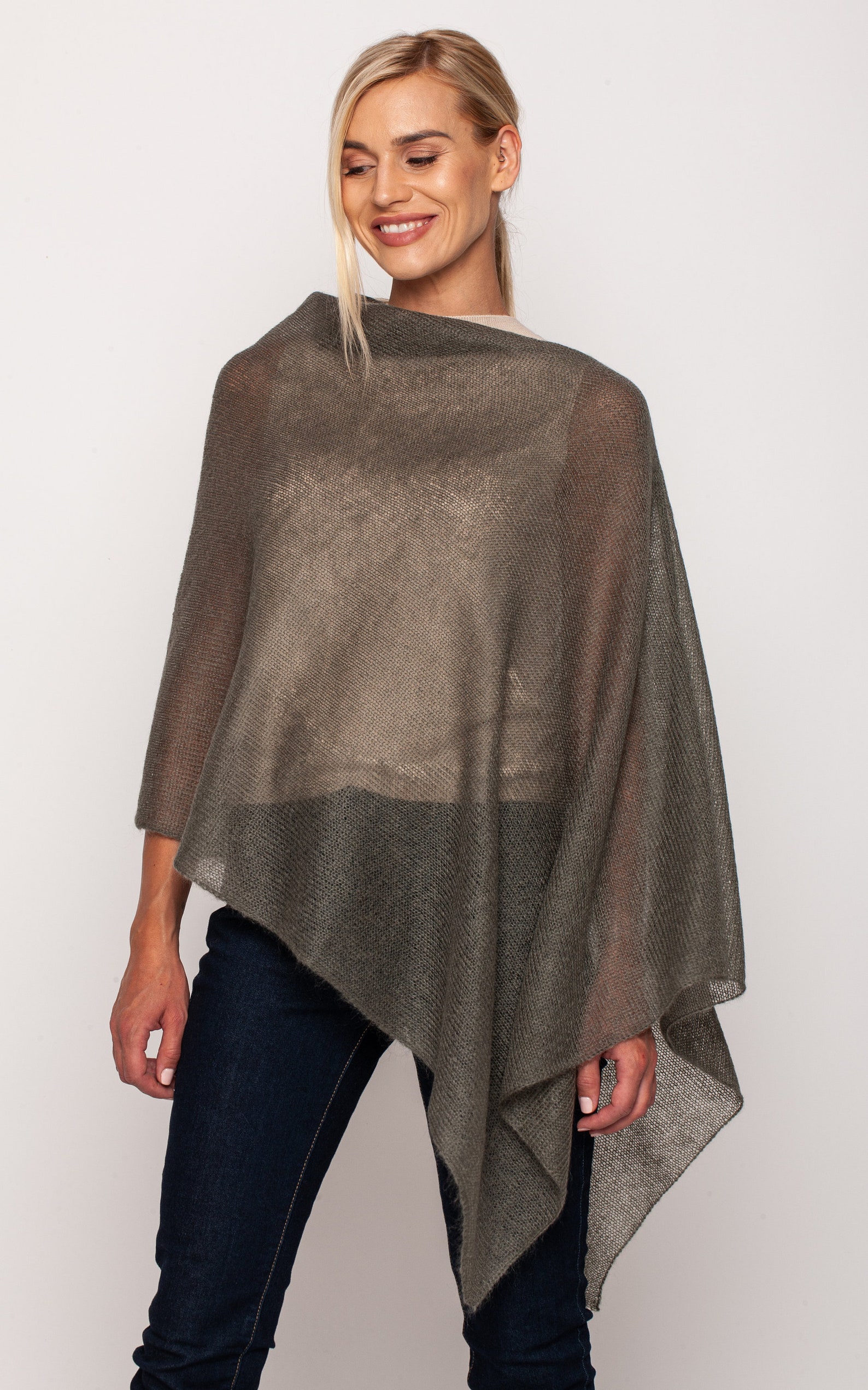 Mohair Poncho Khaki Poncho Knitted Poncho Knitted Scarf - Etsy