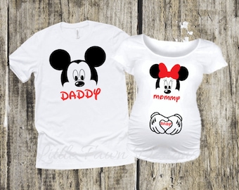 Daddy and Mommy Mickey Minnie Matching Maternity Shirts, Pregnancy Announcement, Dad Mom to be, Baby on Board, Magical Vacation, MK