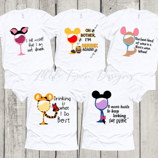 Winnie the Pooh and Friends Matching Food and Wine Shirts, Tigger, Eeyore, Roo, Piglet, Epcot, Drinking Around The World, Magical, Disney