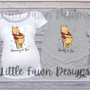 Mommy To Bee and Daddy to Bee Winnie The Pooh Matching Maternity Shirts, Pregnancy Announcement, Magical, Inspired, Baby on Board, Pooh