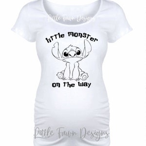 Little Monster On The Way Stitch Maternity Shirt, Magical, Inspired, Disney, Magic Kingdom, Pregnancy Announcement, Lilo image 1