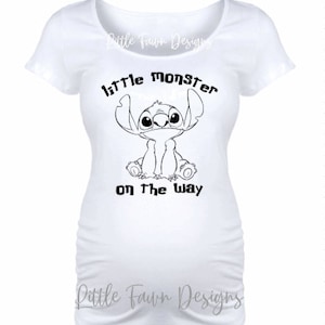 Little Monster On The Way Stitch Maternity Shirt, Magical, Inspired, Disney, Magic Kingdom, Pregnancy Announcement, Lilo image 1