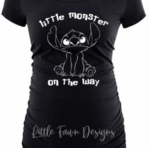 Little Monster On The Way Stitch Maternity Shirt, Magical, Inspired, Disney, Magic Kingdom, Pregnancy Announcement, Lilo image 2