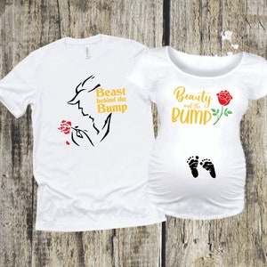 Beauty and the Bump and Beast behind the Bump Matching Maternity Shirts, Pregnancy Announcement, Dad Mom to be, Baby on Board, Magical