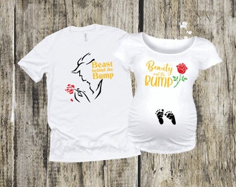 Beauty and the Bump and Beast behind the Bump Matching Maternity Shirts, Pregnancy Announcement, Dad Mom to be, Baby on Board, Magical