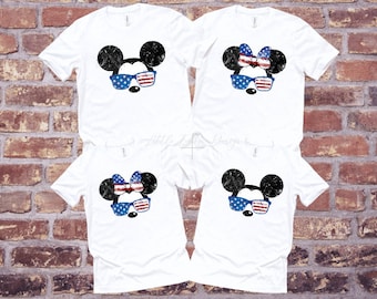 Patriotic Mickey and Minnie Sunglasses Matching Shirts, Magical, Inspired, American, 4th of July, Fourth, Magic Kingdom, Mouse Head, Family