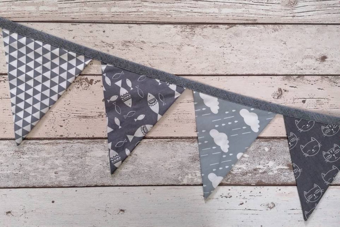 Grey Themed Bunting Grey Print Bunting Print Bunting in Grey Etsy