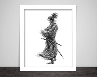 Scribbled Miyamoto Musashi Print