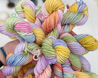 Hand Dyed Yarn DK, 3 mini skeins Super wash Merino, Vintage Dress ideal for Knitting,Crochet Yarn, SewHappyCreative