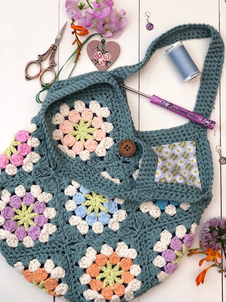 Flower Festival Bag, Granny Square Crochet Pattern,Beach Bag, crochet Pattern, SewHappyCreative, pdf pattern, instant dowload,photo tutorial image 7