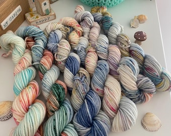 Hand Dyed Yarn DK Bundle  : Merino Blend, Crochet, Seaside Box Knitting SewHappycreative