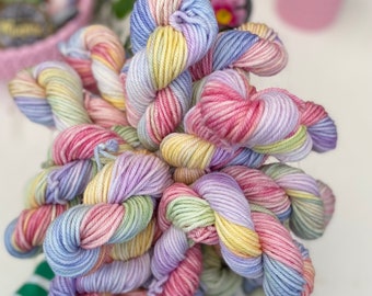 Hand Dyed Yarn DK, 3 mini skeins Super wash Merino, Pastel Party  ideal for Knitting,Crochet Yarn, SewHappyCreative