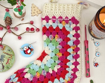 Modèle de bas de Noël carré grand-mère : (bas de Noël) au crochet, fil teint à la main, (modèle PDF), SewHappyCreative