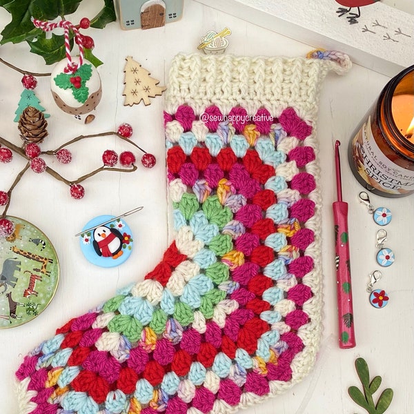 Granny Christmas Stocking ,crochet pattern, Christmas stocking, SewHappyCreative, pdf pattern instant download, photo tutorial, digital,