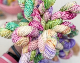 Hand Dyed Yarn DK, 3 mini skeins Super wash Merino,Springtime Sprinkles ideal for Knitting,Crochet Yarn, SewHappyCreative