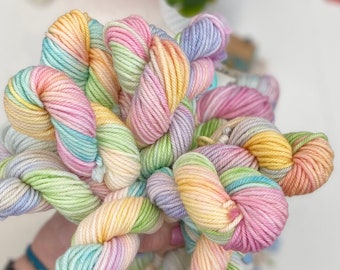 Hand Dyed Yarn DK, 3 mini skeins Super wash Merino, pastel palette ideal for Knitting,Crochet Yarn, SewHappyCreative