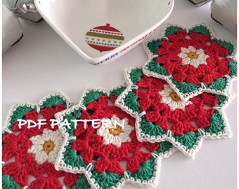 Crochet Pattern, Christmas Rose Coaster Pattern- Instant Download PDF crochet pattern PDF tutorial  Pattern,Mandala, Photo Tutorial