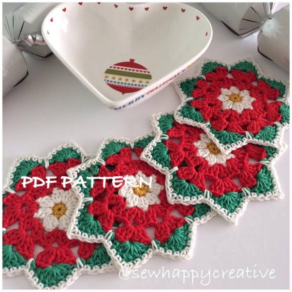 Crochet Pattern, Christmas Rose Coaster Pattern- Instant Download PDF crochet pattern PDF tutorial  Pattern,Mandala, Photo Tutorial