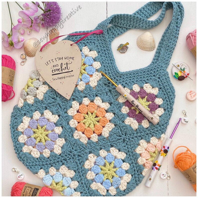 SewHappyCreative pdf pattern crochet Pattern Granny Square Crochet Pattern,Beach Bag instant dowload,photo tutorial Flower Festival Bag