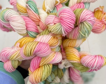 Hand Dyed Yarn DK, 3 mini skeins Super wash Merino, icing on the cake  ideal for Knitting,Crochet Yarn, SewHappyCreative