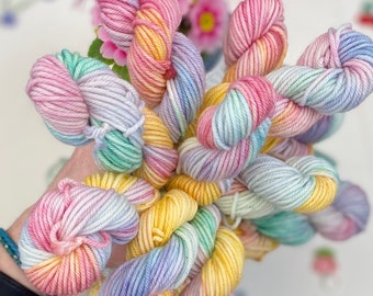 Hand Dyed Yarn DK, 3 mini skeins Super wash Merino, Floating Blossom ideal for Knitting,Crochet Yarn, SewHappyCreative