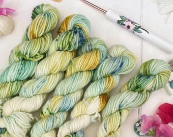 Hand Dyed  Yarn, DK Mini Skeins, Beach Cove blend knitting, crochet SewHappyCreative