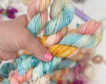 Hand Dyed  Yarn, DK Mini Skeins, Sandy Beach blend knitting, crochet SewHappyCreative