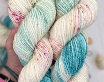 Hand Dyed Yarn Aran, Sea Glass Speckles 100grams,Superwash Merino, Knitting, Crochet Yarn, indie dyer Birthday present sewhappycreative