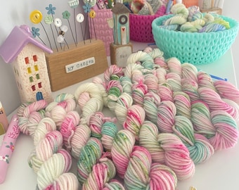 Hand Dyed  Yarn, DK Mini Skeins,sew pretty blend knitting, crochet SewHappyCreative
