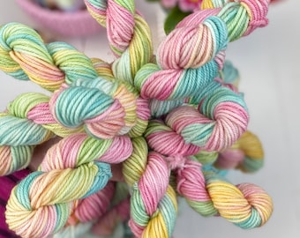 Hand Dyed Yarn DK, 3 mini skeins Super wash Merino,Blossom Confetti ideal for Knitting,Crochet Yarn, SewHappyCreative
