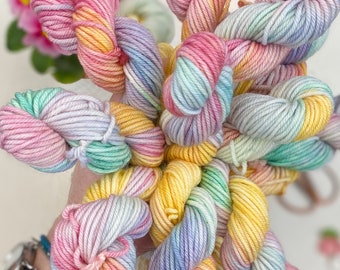 Hand Dyed Yarn DK, 3 mini skeins Super wash Merino, Floating Blossomideal for Knitting,Crochet Yarn, SewHappyCreative