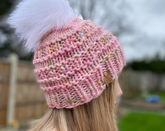 Bonnet en laine mérinos teinte à la main : bonnet d'hiver à pompons au crochet