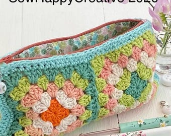 Granny Square Crochet Pattern Zipper Pouch : Photo Tutorial (PDF Pattern) Digital Download, Blueprint SewHappyCreative