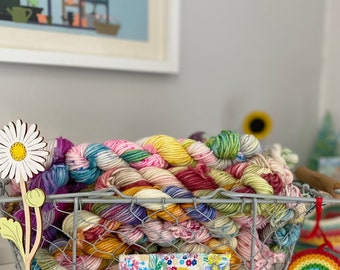 Lucky Dip Hand Dyed Yarn DK, mini skeins Super wash Merino ideal for Knitting,Crochet Yarn, SewHappyCreative
