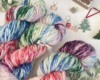 Hand Dyed Yarn: Bulky Superwash Merino, First Frost, Knitting Crochet 100gskein, SewHappyCreative