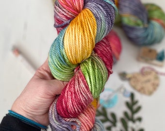 Hand Dyed Yarn Aran, 100grams, Rainbow House Superwash Merino, Knitting, Crochet Yarn, indie dyer Christmas present sewhappycreative