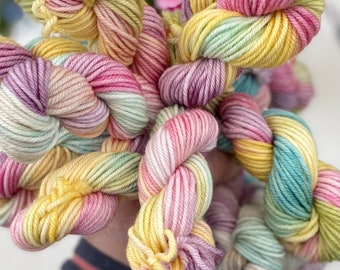 Hand Dyed Yarn DK, 3 mini skeins Super wash Merino, Bridesmaids Posy  ideal for Knitting,Crochet Yarn, SewHappyCreative