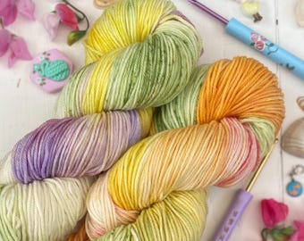 Hand Dyed Yarn DK: Merino Blend, Knitting, Crochet, Summer Sun, SewHappyCreative