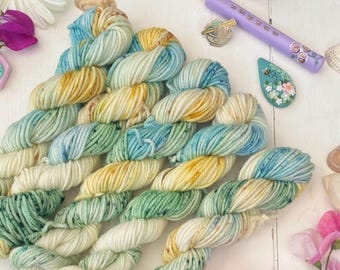 Hand Dyed  Yarn, DK Mini Skeins, vintage Denim  blend knitting, crochet SewHappyCreative