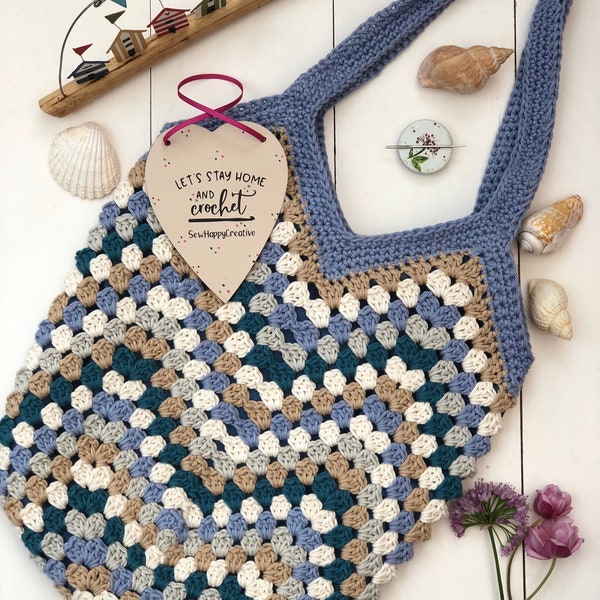 Granny Square Crochet Pattern, Beach Bag, crochet bag Pattern, Market Bag, SewHappyCreative, pdf pattern,instant dowload, photo tutorial