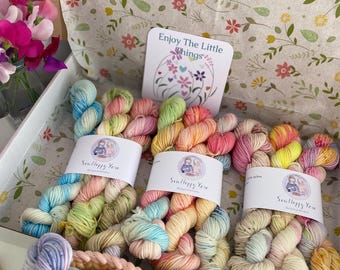 Hand Dyed Yarn 4PLY sock Bundle: Merino Blend, 20g mini skein Crochet, Knitting, fingering SewHappycreative